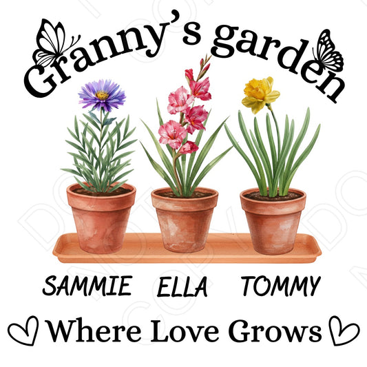 UVDTF Transfer - Granny's Garden Design with Custom Flowers & Names