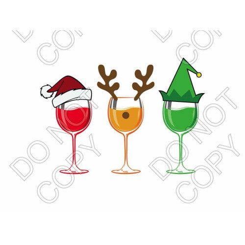 DTF Transfer - Wine with Christmas Hats