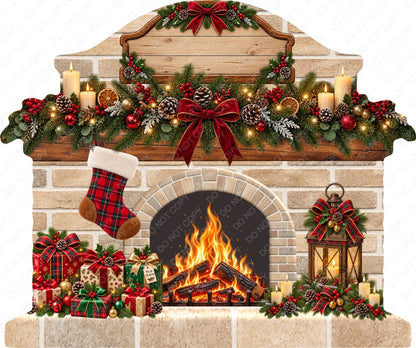 UV-DTF Transfer - Bespoke Christmas Fireplace with Custom Number of Stockings & Family Name