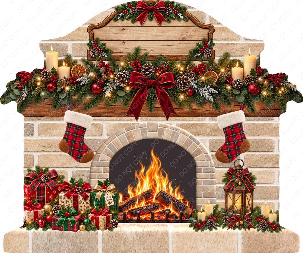 UV-DTF Transfer - Bespoke Christmas Fireplace with Custom Number of Stockings & Family Name