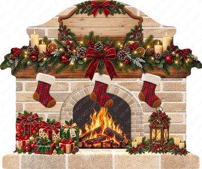 UV-DTF Transfer - Bespoke Christmas Fireplace with Custom Number of Stockings & Family Name