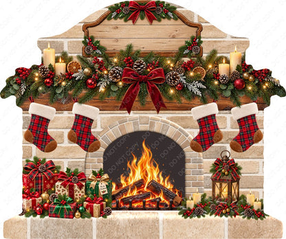 UV-DTF Transfer - Bespoke Christmas Fireplace with Custom Number of Stockings & Family Name
