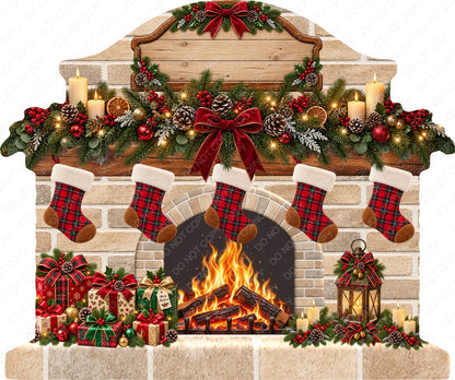 UV-DTF Transfer - Bespoke Christmas Fireplace with Custom Number of Stockings & Family Name