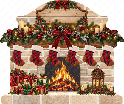 UV-DTF Transfer - Bespoke Christmas Fireplace with Custom Number of Stockings & Family Name