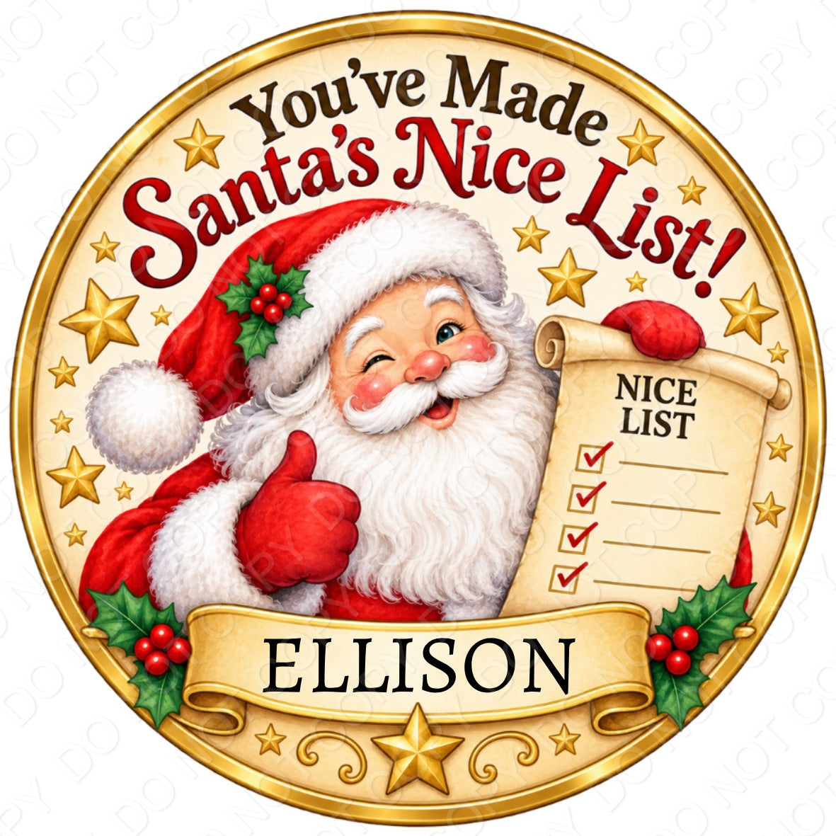 UV-DTF Transfer - Santa Nice list for Woodform Bauble Style 3 (Bespoke)