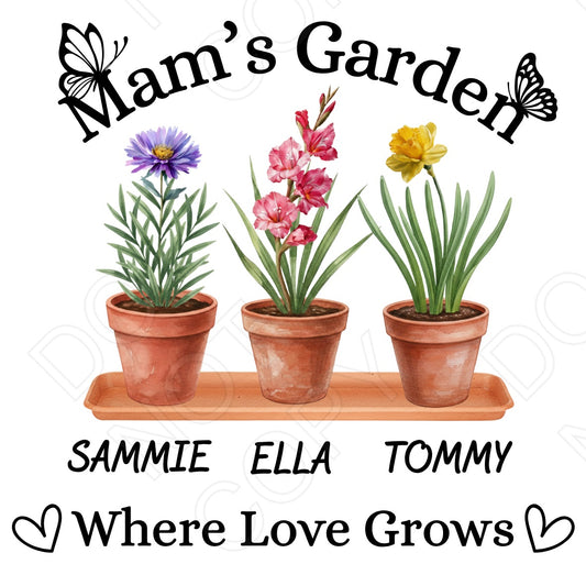UVDTF Transfer - Mam's Garden Design with Custom Flowers & Names