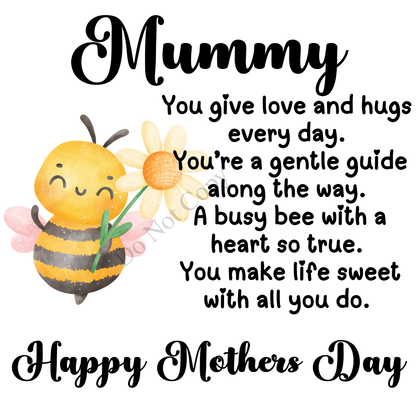 UVDTF Transfer - Beautiful Mothers Day Bee Design in a choice of Names and sizes.
