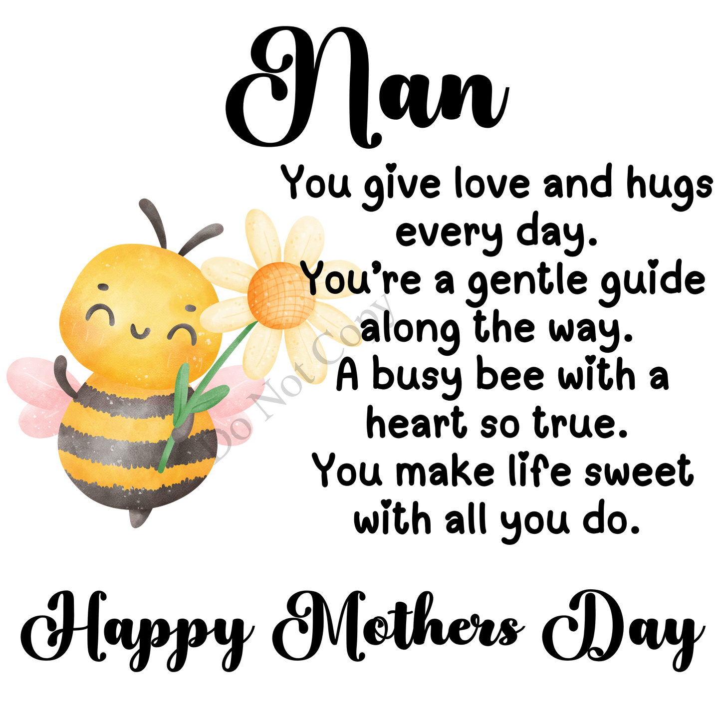 UVDTF Transfer - Beautiful Mothers Day Bee Design in a choice of Names and sizes.