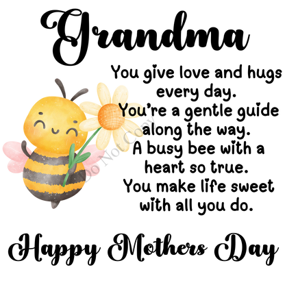 UVDTF Transfer - Beautiful Mothers Day Bee Design in a choice of Names and sizes.