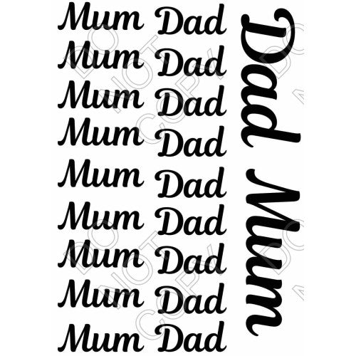 Style 73 - Wording Sheet of Mix and Match UV-DTF Designs - Mum Dad