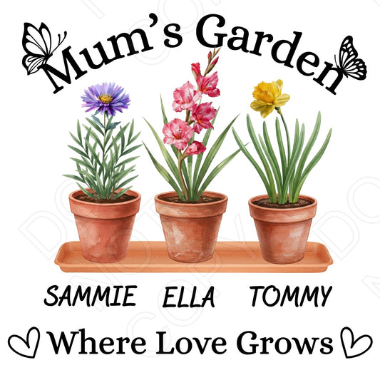 UVDTF Transfer - Mum's Garden Design with Custom Flowers & Names