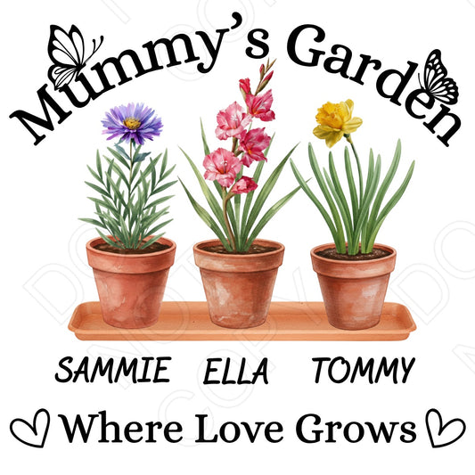UVDTF Transfer - Mummy's Garden Design with Custom Flowers & Names