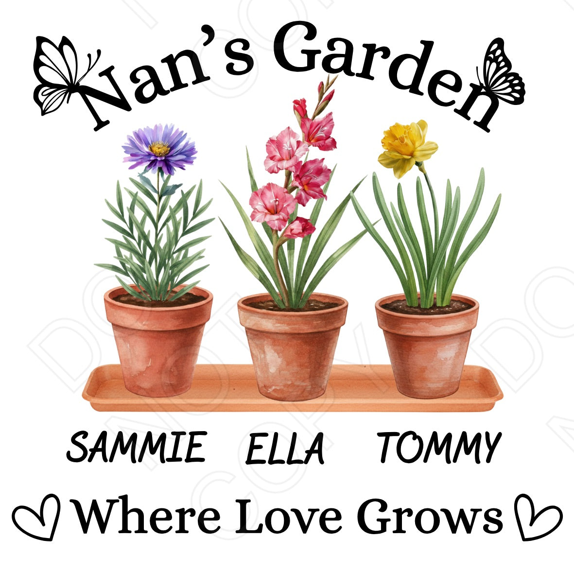 UVDTF Transfer - Nan's Garden Design with Custom Flowers & Names