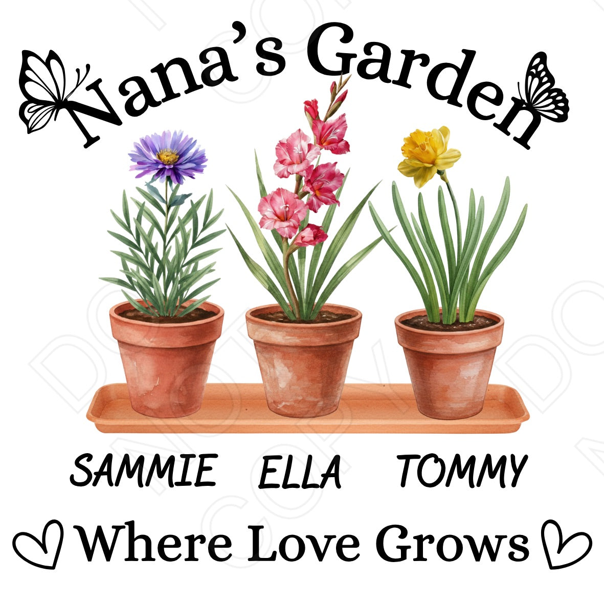UVDTF Transfer - Nana's Garden Design with Custom Flowers & Names