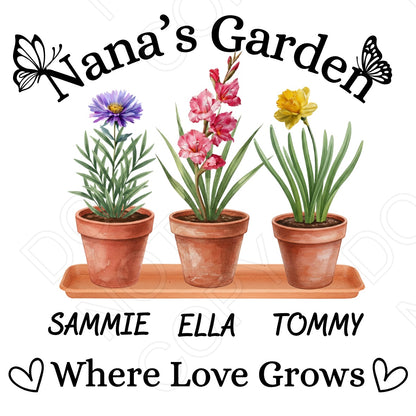 UVDTF Transfer - Nana's Garden Design with Custom Flowers & Names