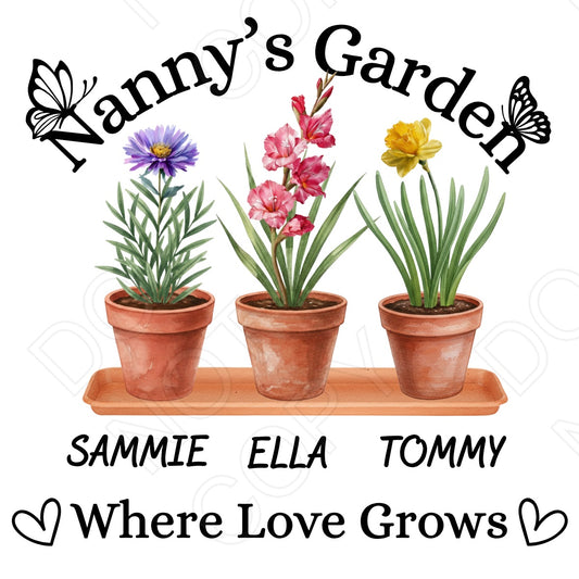 UVDTF Transfer - Nanny's Garden Design with Custom Flowers & Names