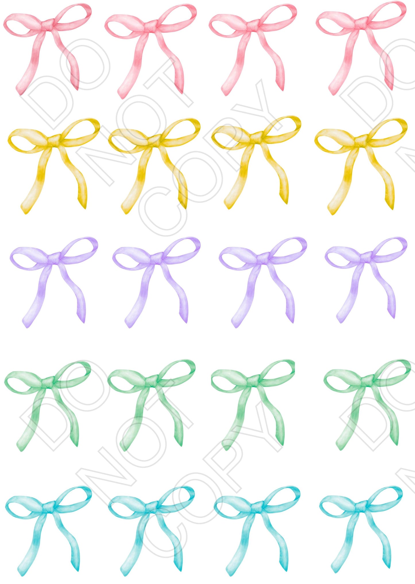 Style 79 - Pastel Colour Ribbon/Bows Sheet of Mix and Match UV-DTF Designs