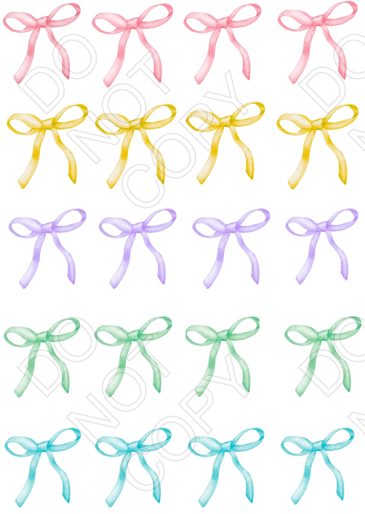 Style 79 - Pastel Colour Ribbon/Bows Sheet of Mix and Match UV-DTF Des ...