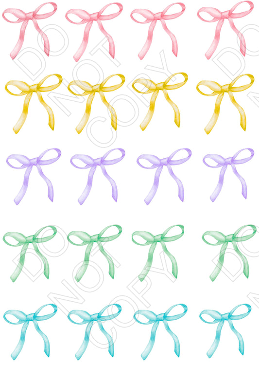 Style 79 - Pastel Colour Ribbon/Bows Sheet of Mix and Match UV-DTF Designs