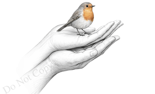 UV-DTF Transfer - Robin Resting on Two Hands (Plain)