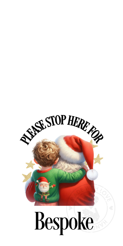 UV-DTF Transfer - Bespoke Santa and child Santa stop here designs for Woodform Crafts Door hangers