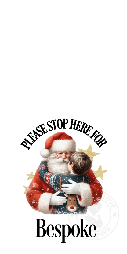 UV-DTF Transfer - Bespoke Santa and child Santa stop here designs for Woodform Crafts Door hangers