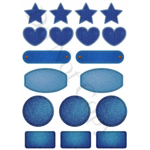 Style 25 - Mixed Denim Style Patches Sheet of Mix and Match UV-DTF Designs