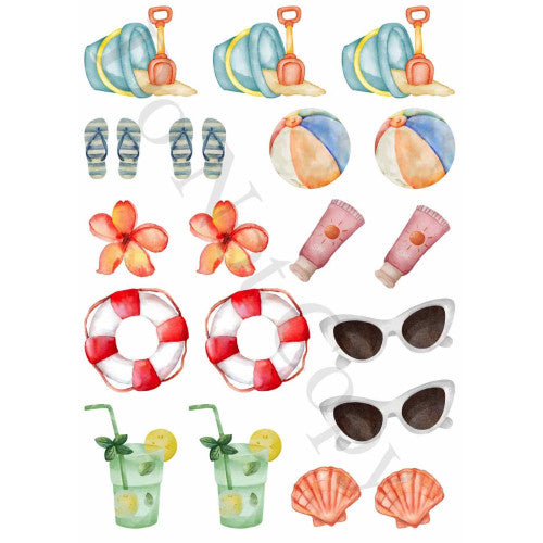 Style 28 - Mixed Watercolour Beach Elements Sheet of Mix and Match UV-DTF Designs