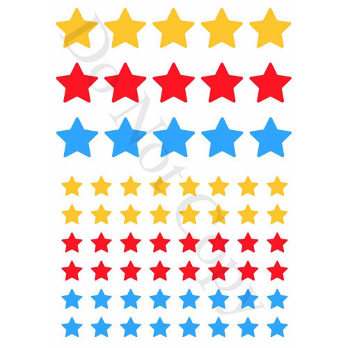 Style 3 - Mixed Primary Colour Stars Sheet of Mix and Match UV-DTF Designs