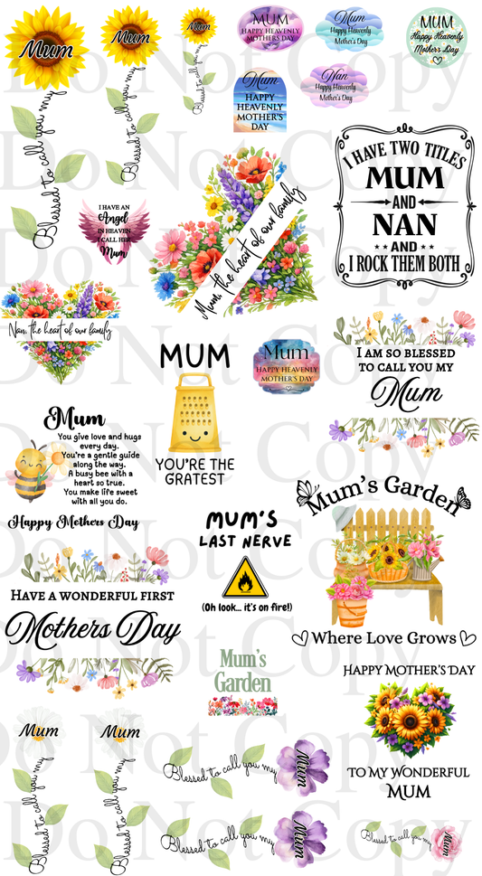 UV-DTF Transfer - Sheet of Mixed Mother's Day Designs. Worth over £20.