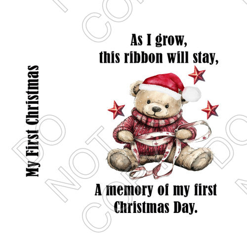 UV-DTF Transfer for Ribbon Keepsake Bauble - Teddy Bear Christmas