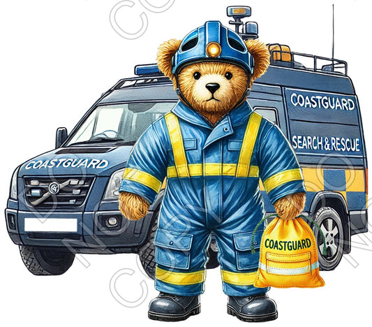 UV-DTF Transfer - Coastguard Bear With Vehicle