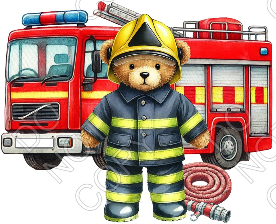 UV-DTF Transfer - Fireman Bear With Vehicle