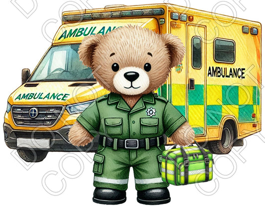 UV-DTF Transfer - Paramedic Bear With Vehicle