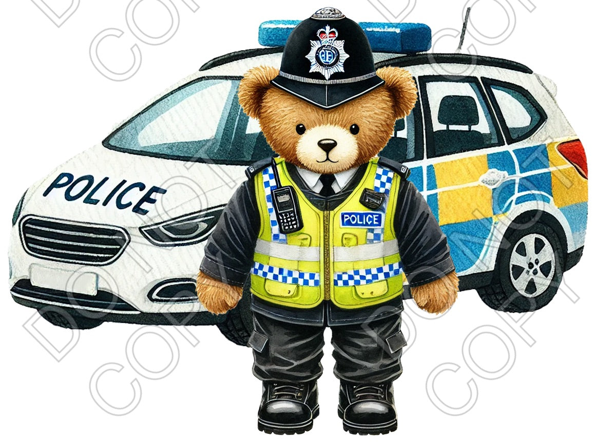 Police Bear Pattern UV-DTF Transfer - Police Bear With Vehicle – Smart Crafts Designs