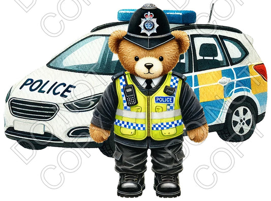 UV-DTF Transfer - Police Bear With Vehicle