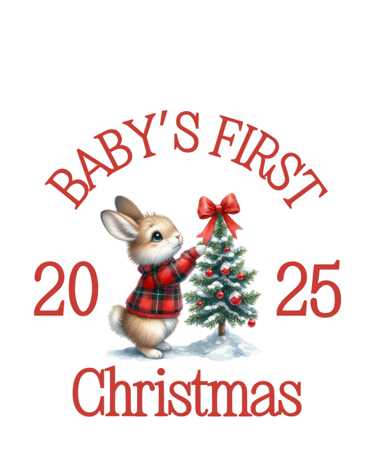DTF Transfer - My First Christmas and Baby's First Christmas Red Bunny design.