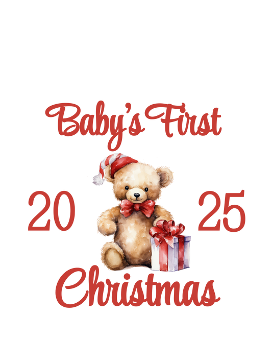 DTF Transfer - My First Christmas and Baby's First Christmas Red Bear design.