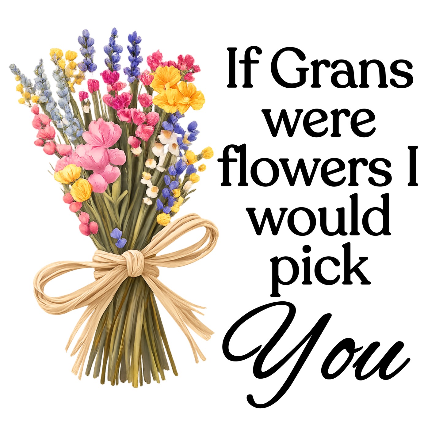 UVDTF Transfer - Beautiful mothers day bunch of wildflowers with choice of names