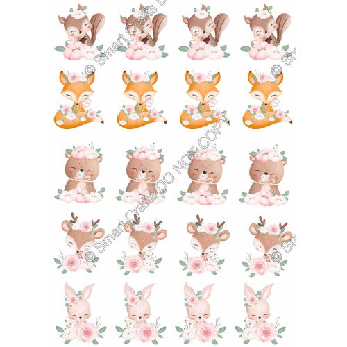 Style 56 - Mixed Woodland Animal with Flowers Sheet of Mix and Match UV-DTF Designs