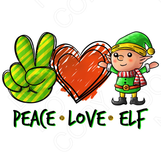 DTF Transfer - Peace Love & Elf,  Family Matching Pyjamas