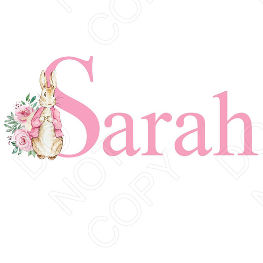 UVDTF Transfer - Vintage Easter Bunny Name (Pink Lettering) (Bespoke)