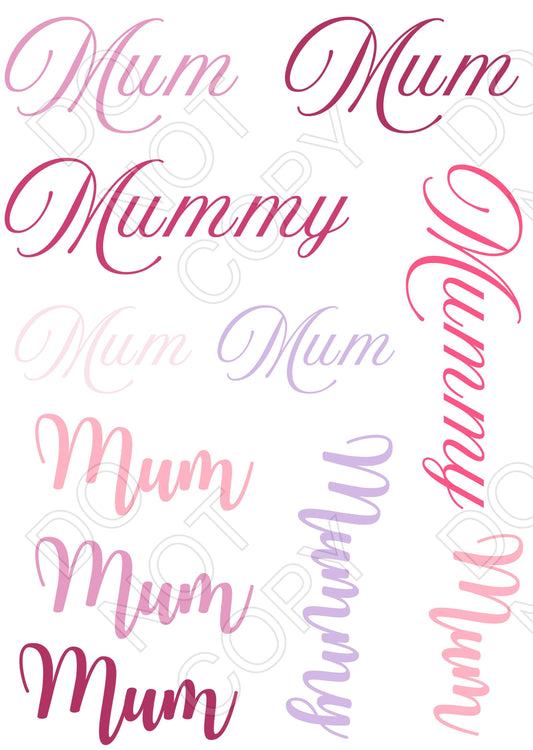 Style 78 - Pink Mum Handwriting Font Sheet of Mix and Match UV-DTF Designs