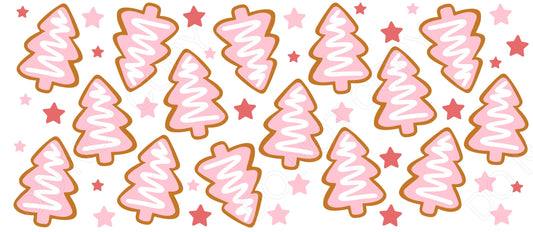 UV-DTF Cup Wrap - Pink Xmas Tree Cookies