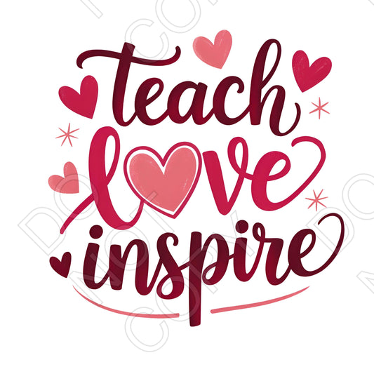 UV-DTF Transfer - Teach Love Inspire (Red Hearts)