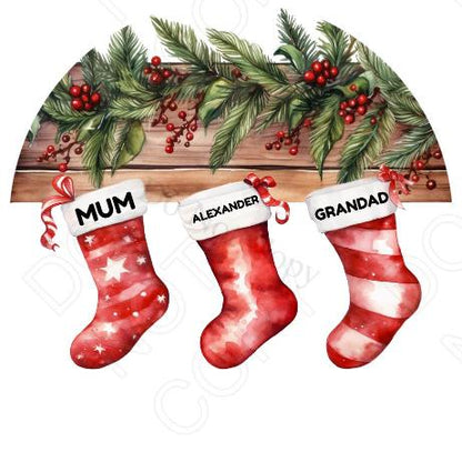 UV-DTF Transfer - Xmas Family Stocking Design (Four Stockings)(comes with name(s) of your choice)
