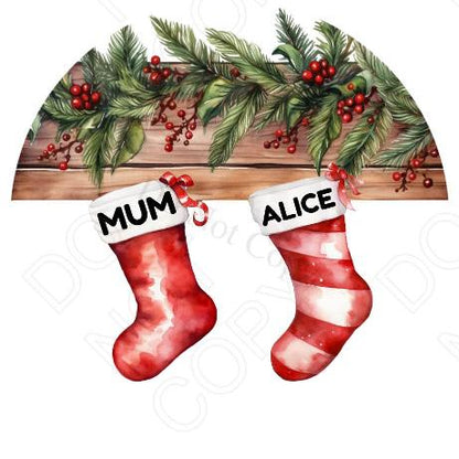 UV-DTF Transfer - Xmas Family Stocking Design (Two Stockings)(comes with name(s) of your choice)