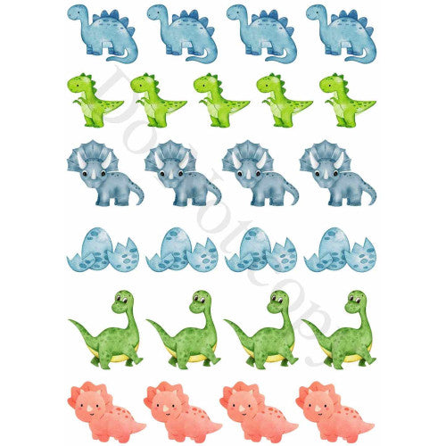 Style 53 - Watercolour Dinosaur Sheet of Mix and Match UV-DTF Designs